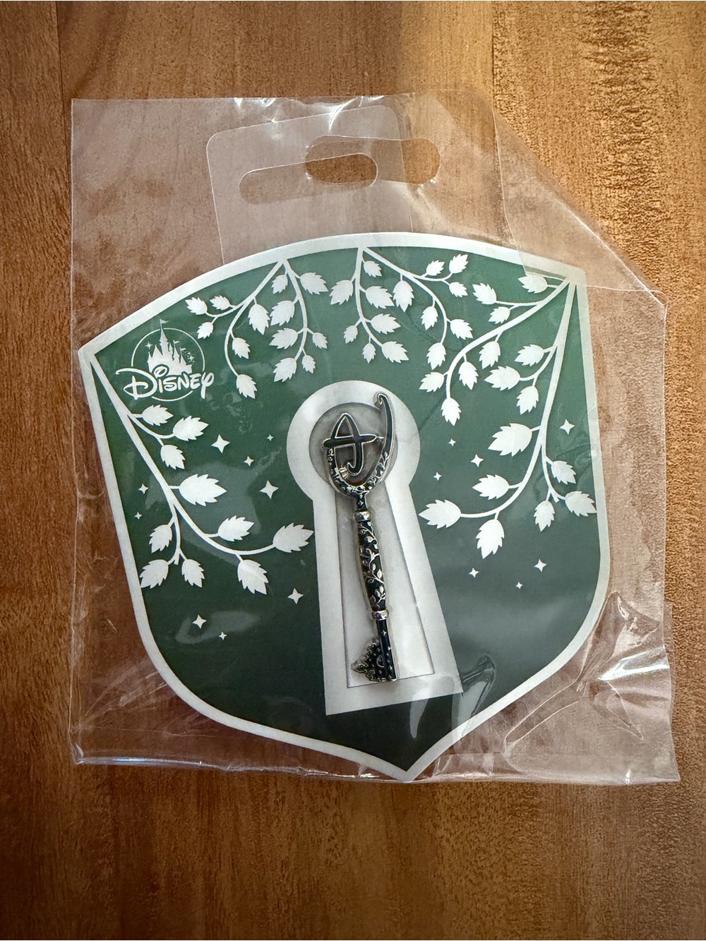 Disney Silver Key Wall Hook on Green Backing